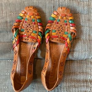 Trask Huaraches Mexican rainbow woven shoes